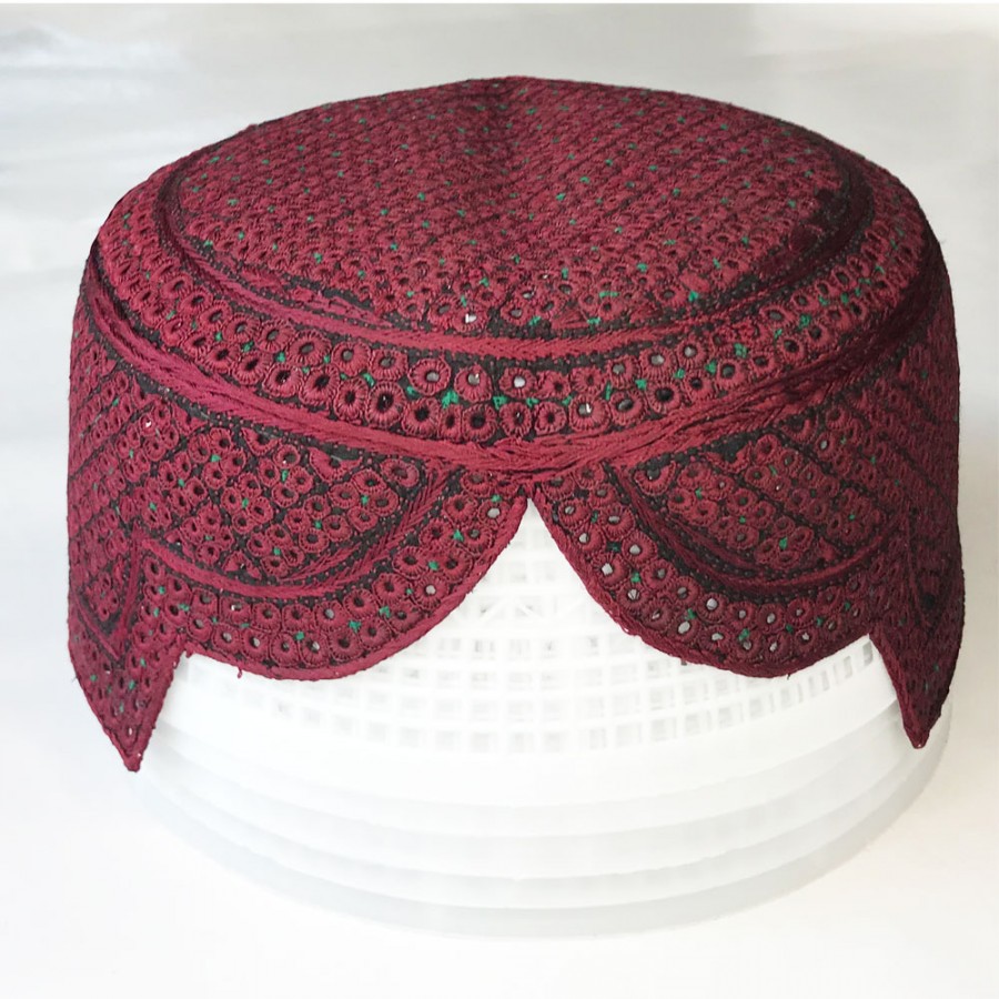 Reddish Maroon Rumali Jamali / Zardari Cap or Topi MKC-933